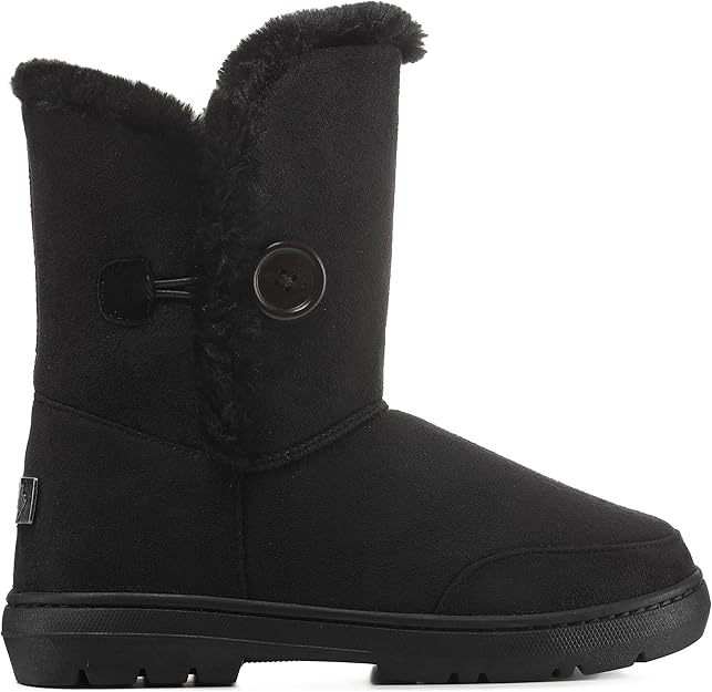 Classic Chestnut Brown Snow Boots for Women - Mid-Calf with Faux Fur Trim & Button Detail